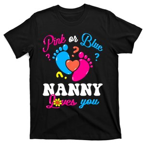 Pink Or Blue Nanny Loves You Baby Gender Reveal T-Shirt