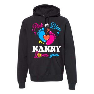 Pink Or Blue Nanny Loves You Baby Gender Reveal Premium Hoodie