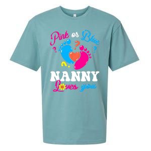 Pink Or Blue Nanny Loves You Baby Gender Reveal Sueded Cloud Jersey T-Shirt