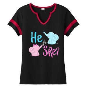 Pink Or Blue Gender Reveal Elephant Ladies Halftime Notch Neck Tee