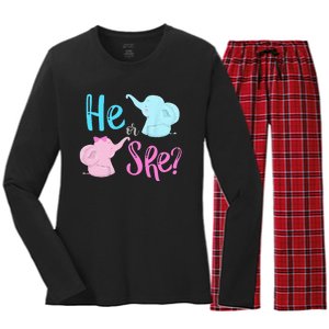 Pink Or Blue Gender Reveal Elephant Women's Long Sleeve Flannel Pajama Set 