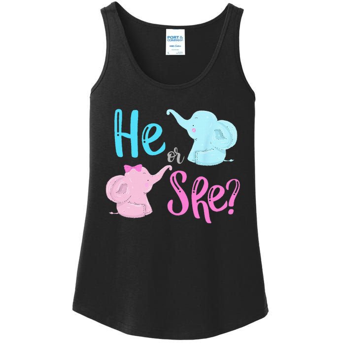 Pink Or Blue Gender Reveal Elephant Ladies Essential Tank