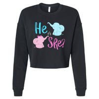 Pink Or Blue Gender Reveal Elephant Cropped Pullover Crew