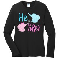 Pink Or Blue Gender Reveal Elephant Ladies Long Sleeve Shirt