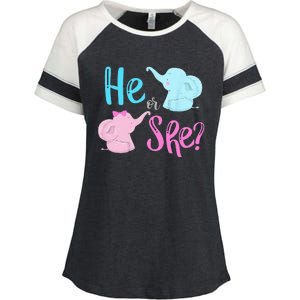 Pink Or Blue Gender Reveal Elephant Enza Ladies Jersey Colorblock Tee