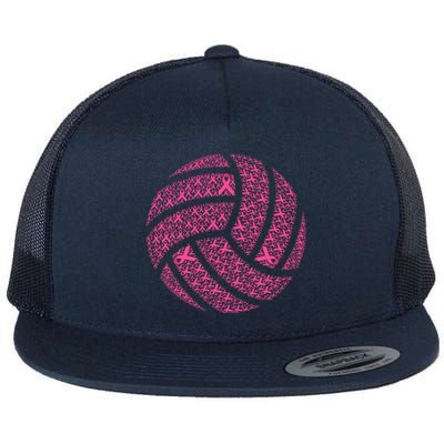 Pink Out Breast Cancer Awareness Pink Ribbon Volleyball Ball Flat Bill Trucker Hat