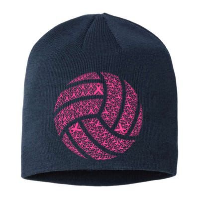 Pink Out Breast Cancer Awareness Pink Ribbon Volleyball Ball Sustainable Beanie