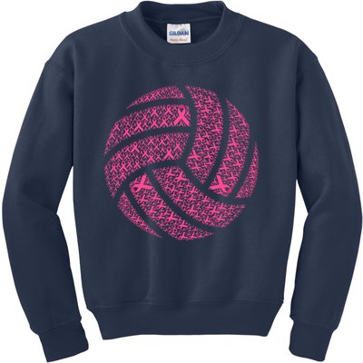 Pink Out Breast Cancer Awareness Pink Ribbon Volleyball Ball Kids Sweatshirt