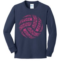 Pink Out Breast Cancer Awareness Pink Ribbon Volleyball Ball Kids Long Sleeve Shirt