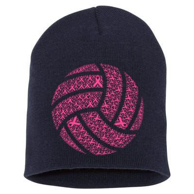 Pink Out Breast Cancer Awareness Pink Ribbon Volleyball Ball Short Acrylic Beanie