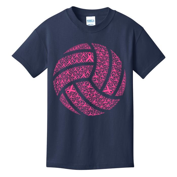 Pink Out Breast Cancer Awareness Pink Ribbon Volleyball Ball Kids T-Shirt