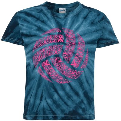 Pink Out Breast Cancer Awareness Pink Ribbon Volleyball Ball Kids Tie-Dye T-Shirt