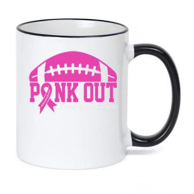 Pink Out Breast Cancer Awareness Football Ribbon 11oz Black Color Changing Mug