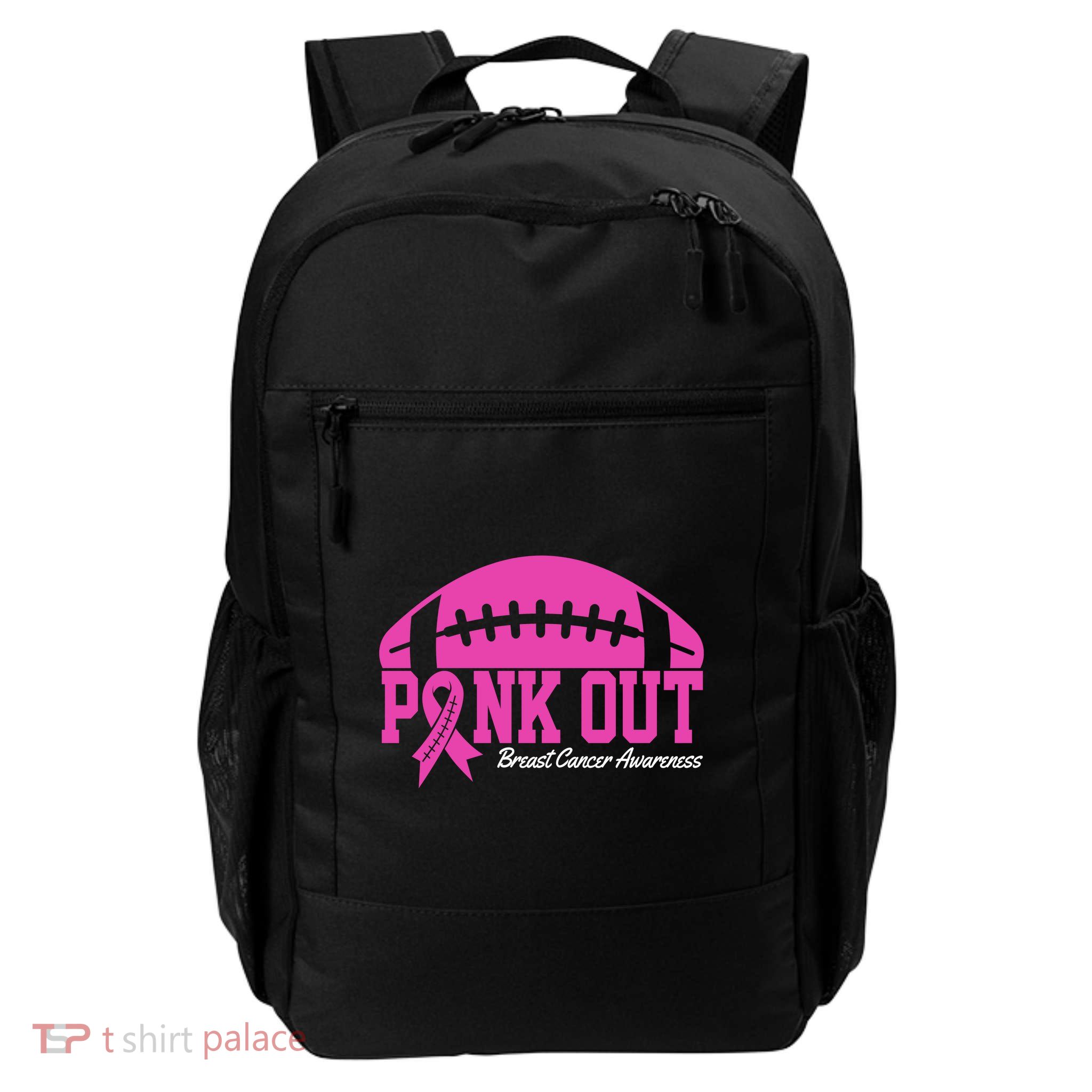 Pink Out Breast Cancer Awareness Football Ribbon Backpack