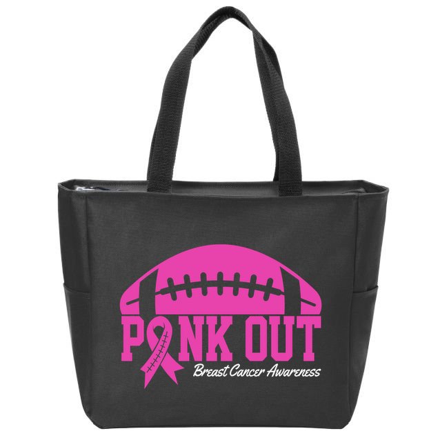 Pink Out Breast Cancer Awareness Football Ribbon Zip Tote Bag