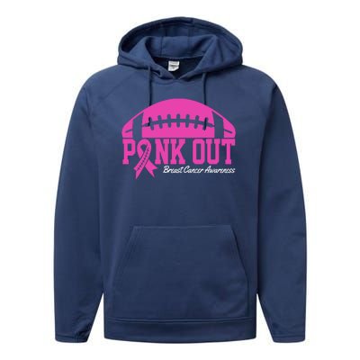 Pink Out Breast Cancer Awareness Football Ribbon Performance Fleece Hoodie