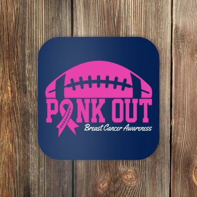 Pink Out Breast Cancer Awareness Football Ribbon Coaster