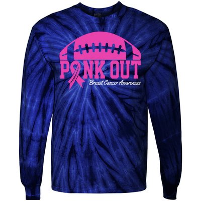 Pink Out Breast Cancer Awareness Football Ribbon Tie-Dye Long Sleeve Shirt