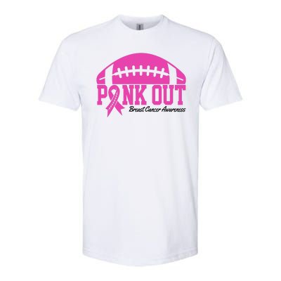 Pink Out Breast Cancer Awareness Football Ribbon Softstyle CVC T-Shirt