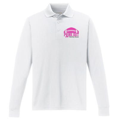 Pink Out Breast Cancer Awareness Football Ribbon Performance Long Sleeve Polo