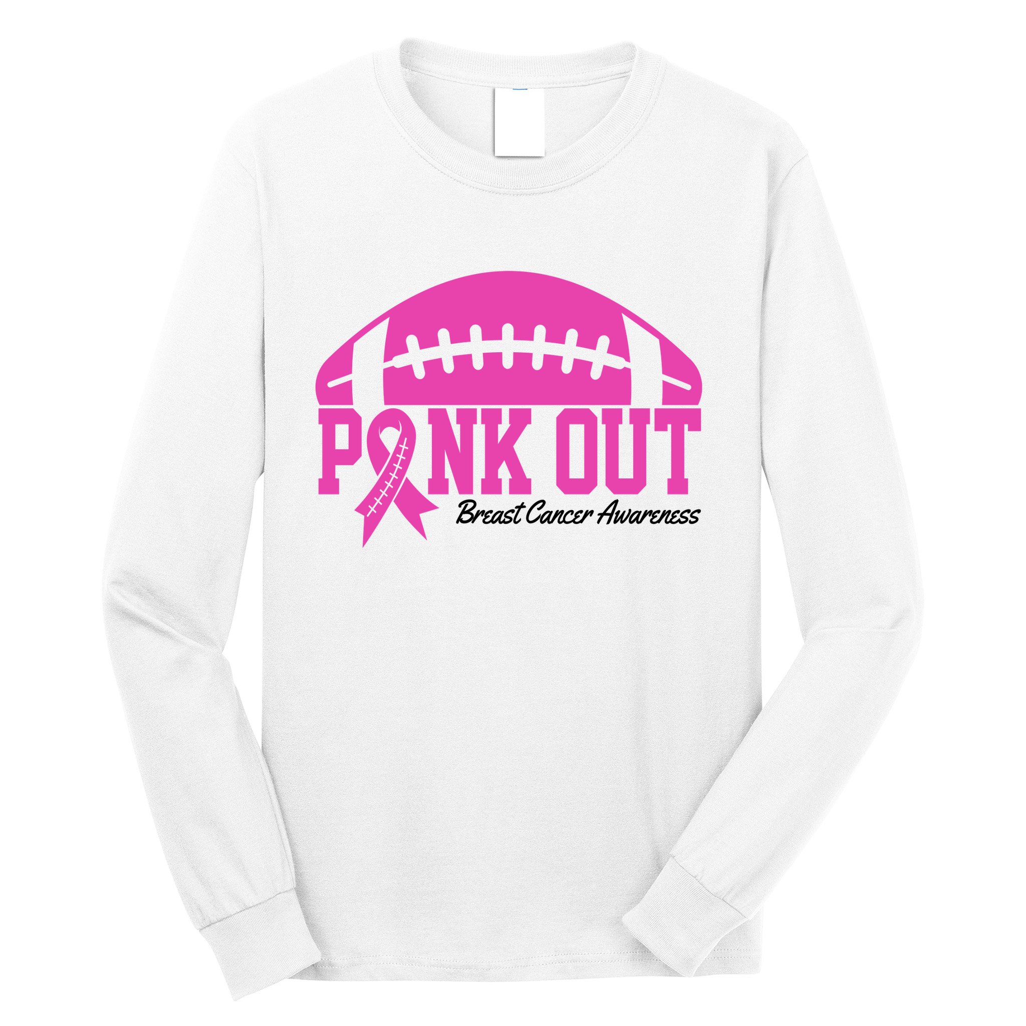 Pink Out Breast Cancer Awareness Football Ribbon Long Sleeve Shirt