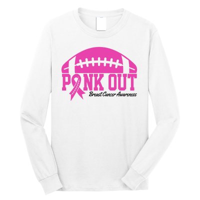 Pink Out Breast Cancer Awareness Football Ribbon Long Sleeve Shirt