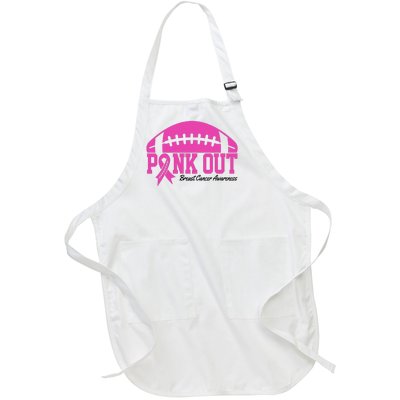 Pink Out Breast Cancer Awareness Football Ribbon Full-Length Apron With Pockets