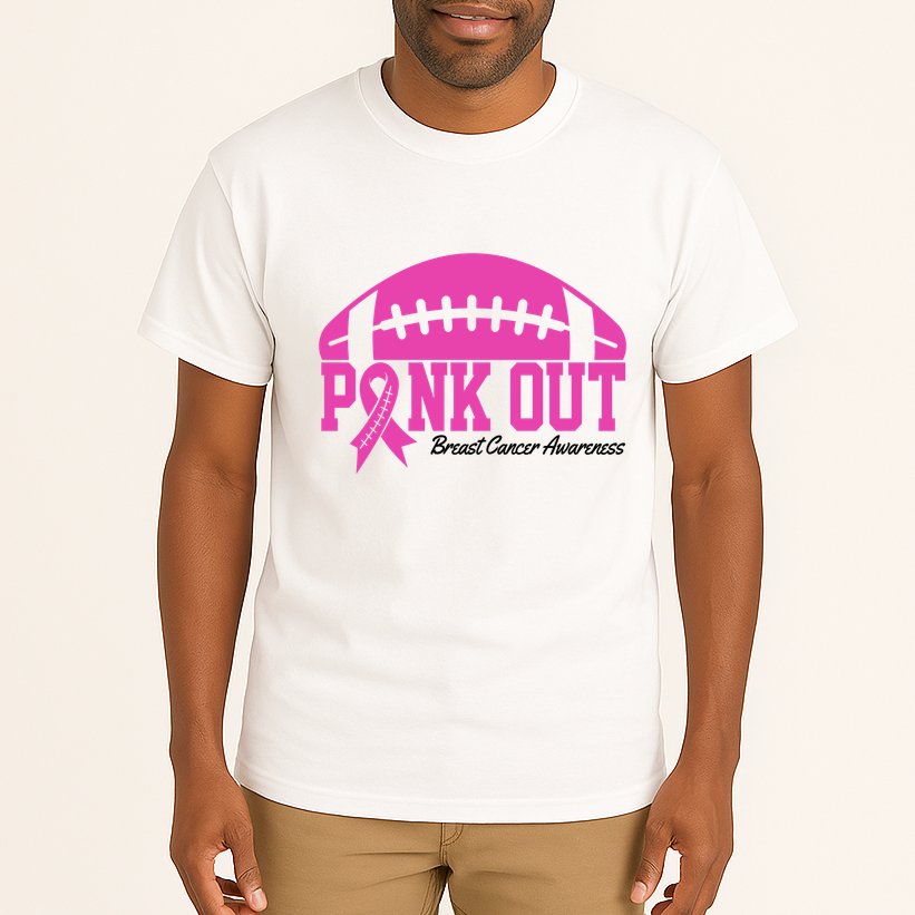 Pink Out Breast Cancer Awareness Football Ribbon Tall T-Shirt