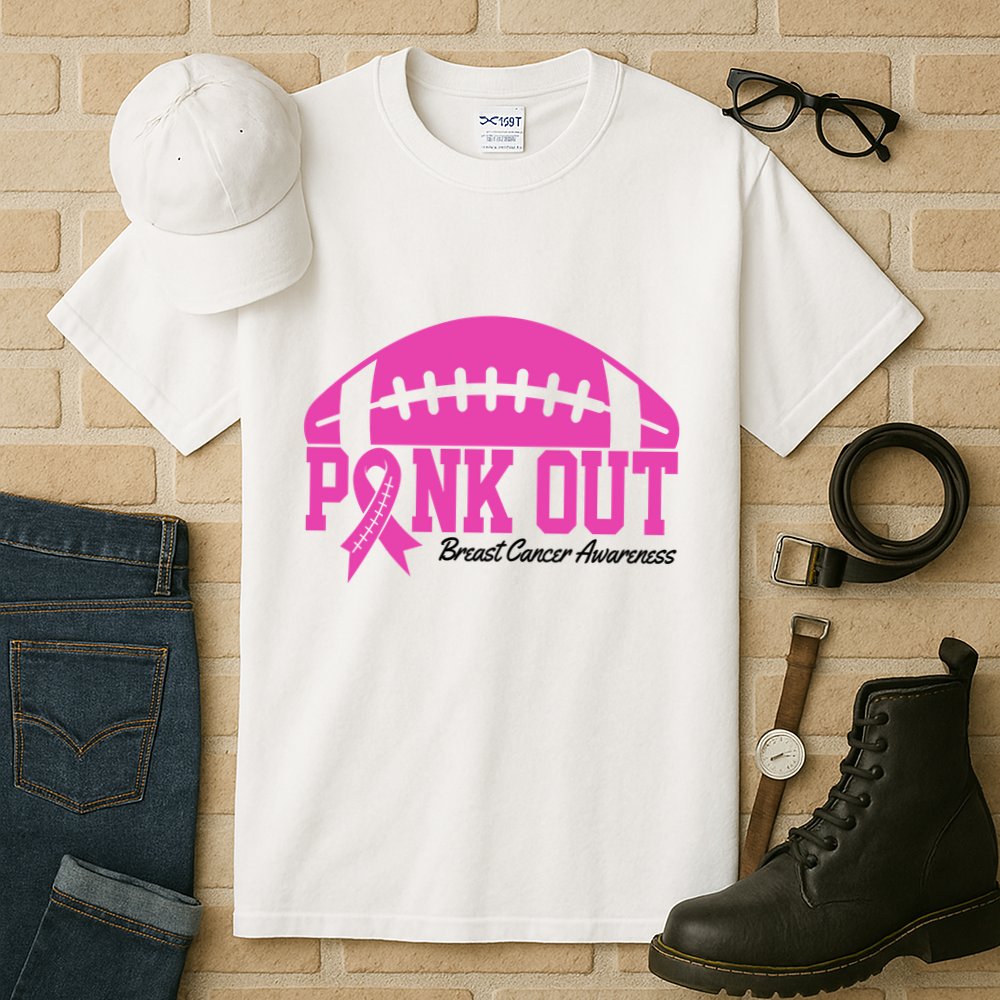 Pink Out Breast Cancer Awareness Football Ribbon Tall T-Shirt