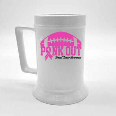 Pink Out Breast Cancer Awareness Football Ribbon Beer Stein