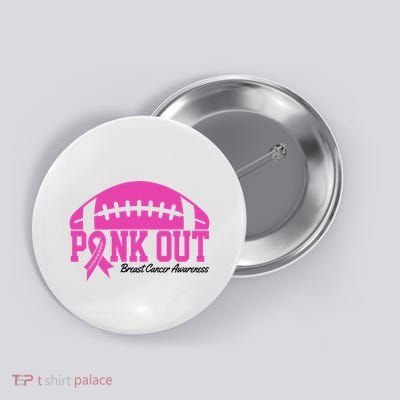 Pink Out Breast Cancer Awareness Football Ribbon Button