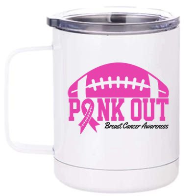 Pink Out Breast Cancer Awareness Football Ribbon 12 oz Stainless Steel Tumbler Cup