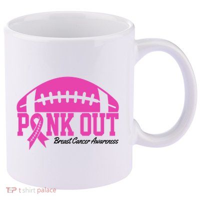 Pink Out Breast Cancer Awareness Football Ribbon 11oz C Handle Ceramic Mug