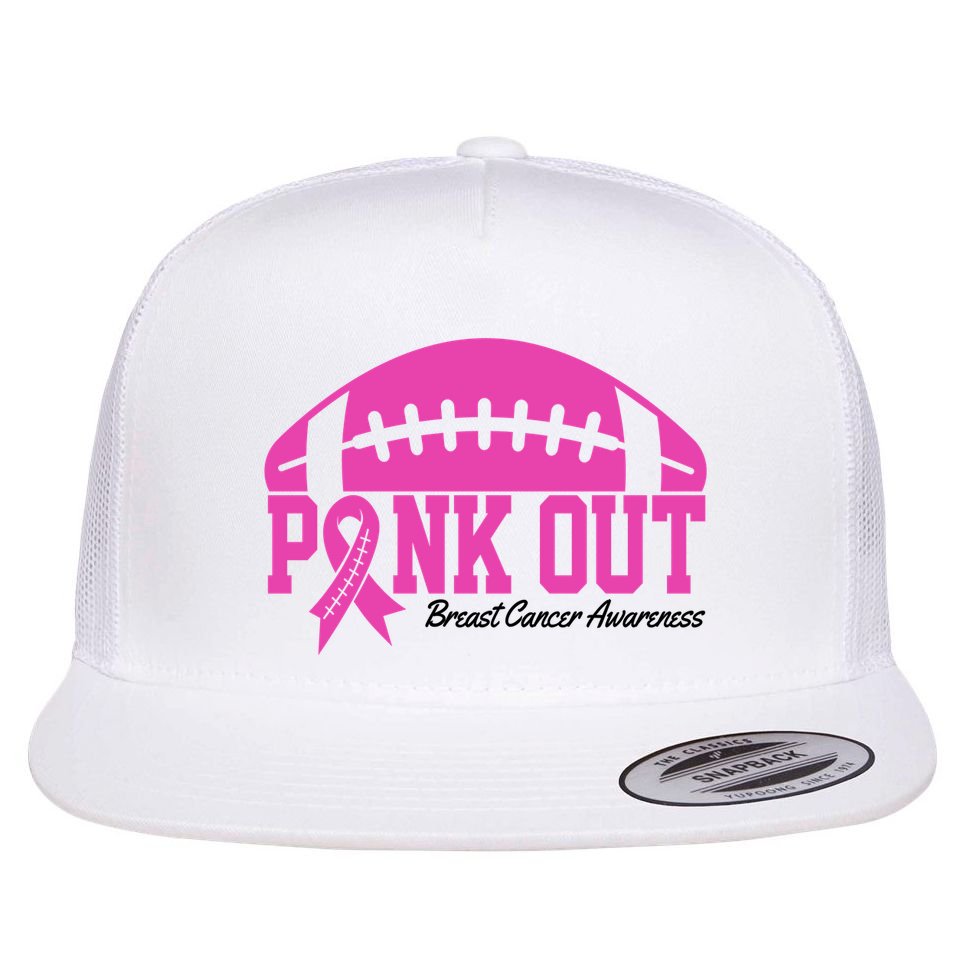 Pink Out Breast Cancer Awareness Football Ribbon Flat Bill Trucker Hat