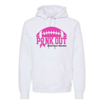 Pink Out Breast Cancer Awareness Football Ribbon Premium Hoodie