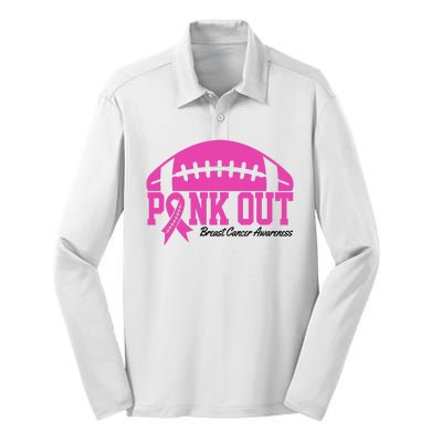 Pink Out Breast Cancer Awareness Football Ribbon Silk Touch Performance Long Sleeve Polo