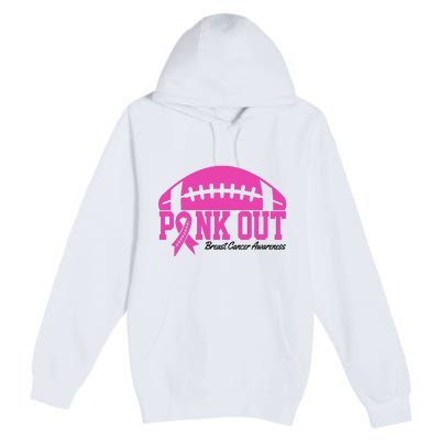 Pink Out Breast Cancer Awareness Football Ribbon Premium Pullover Hoodie