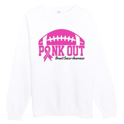 Pink Out Breast Cancer Awareness Football Ribbon Premium Crewneck Sweatshirt