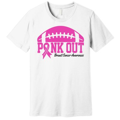 Pink Out Breast Cancer Awareness Football Ribbon Premium T-Shirt