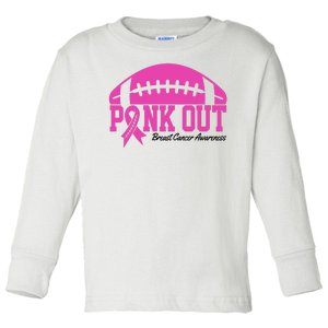 Pink Out Breast Cancer Awareness Football Ribbon Toddler Long Sleeve Shirt