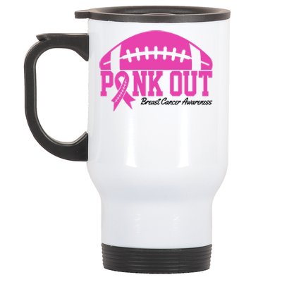 Pink Out Breast Cancer Awareness Football Ribbon Stainless Steel Travel Mug