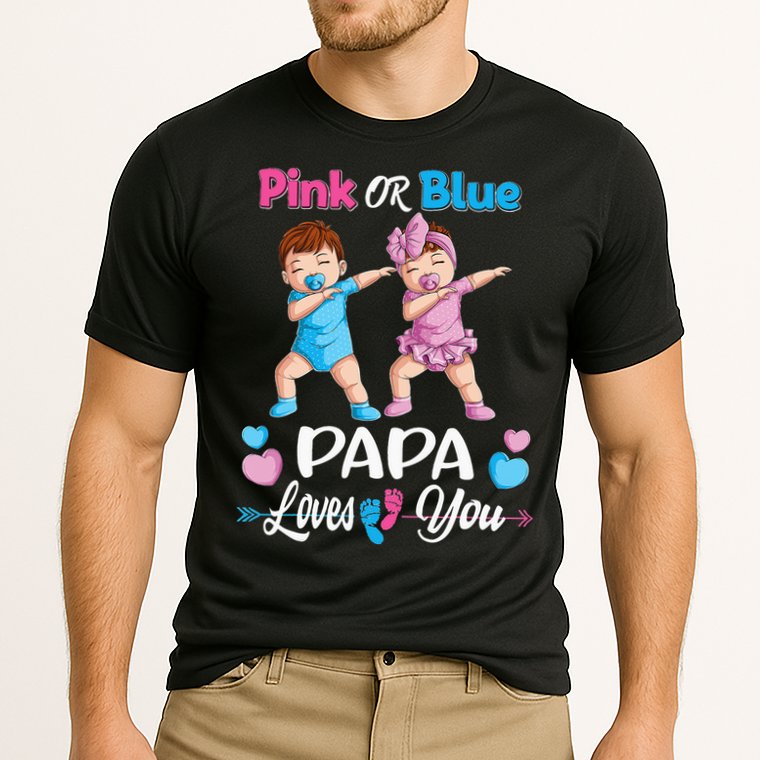 Pink Or Blue Papa Loves You Baby Gender Reveal Party Cooling Performance Crew T-Shirt