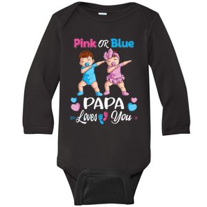 Pink Or Blue Papa Loves You Baby Gender Reveal Party Baby Long Sleeve Bodysuit