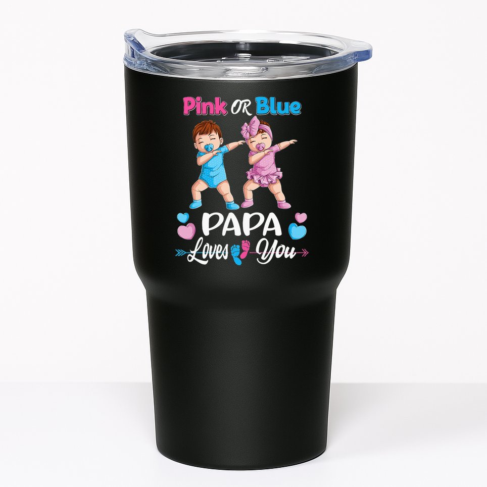 Pink Or Blue Papa Loves You Baby Gender Reveal Party Tumbler