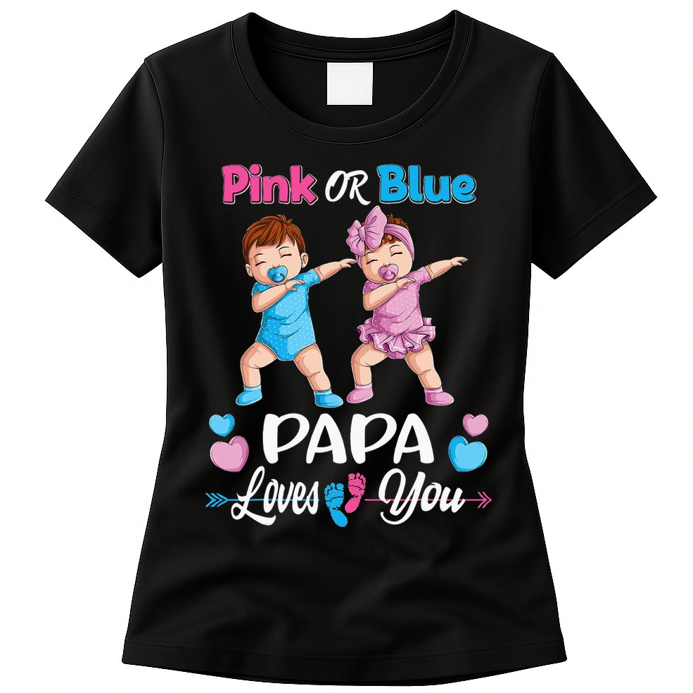 Pink Or Blue Papa Loves You Baby Gender Reveal Party Womens T-Shirt