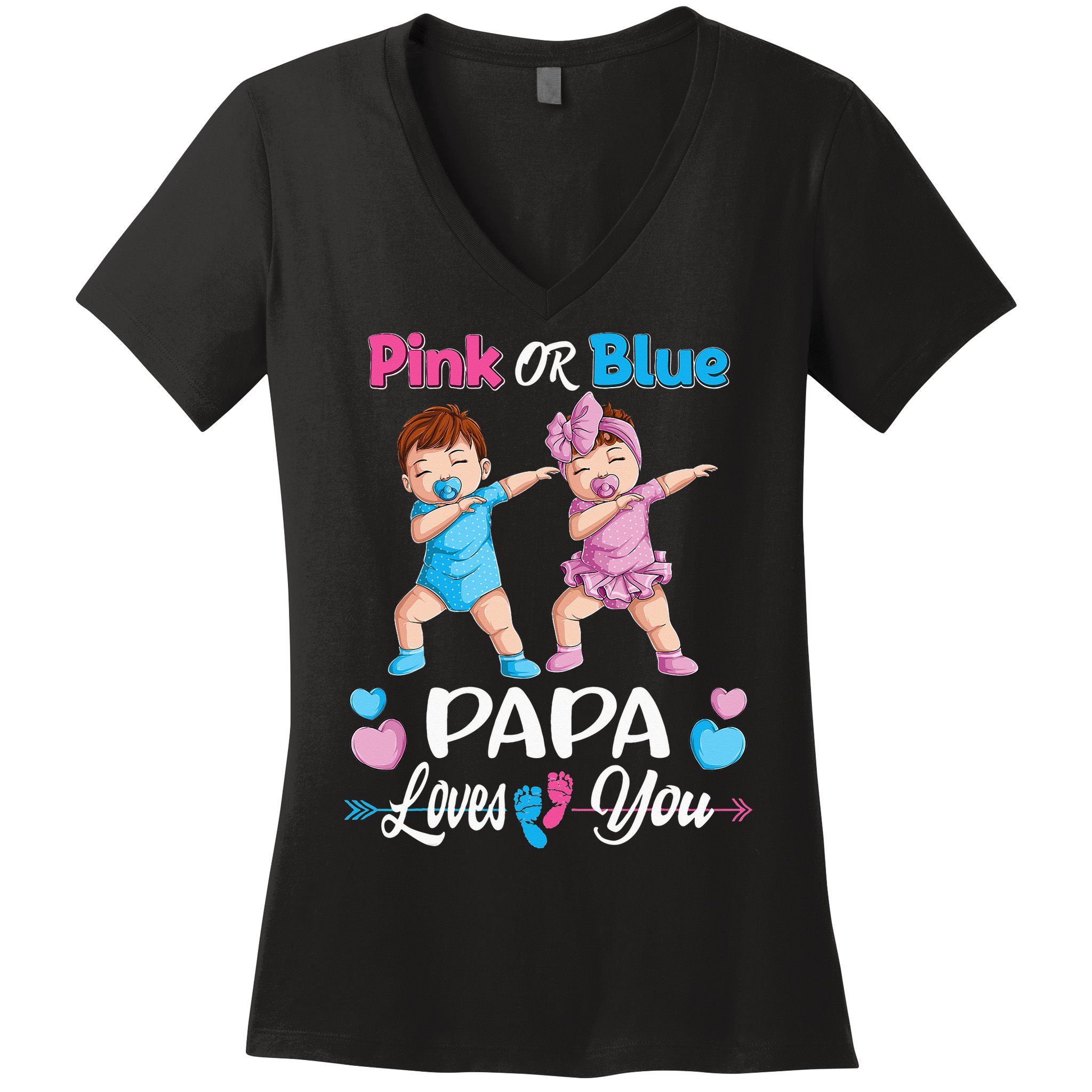 Pink Or Blue Papa Loves You Baby Gender Reveal Party Women's V-Neck T-Shirt