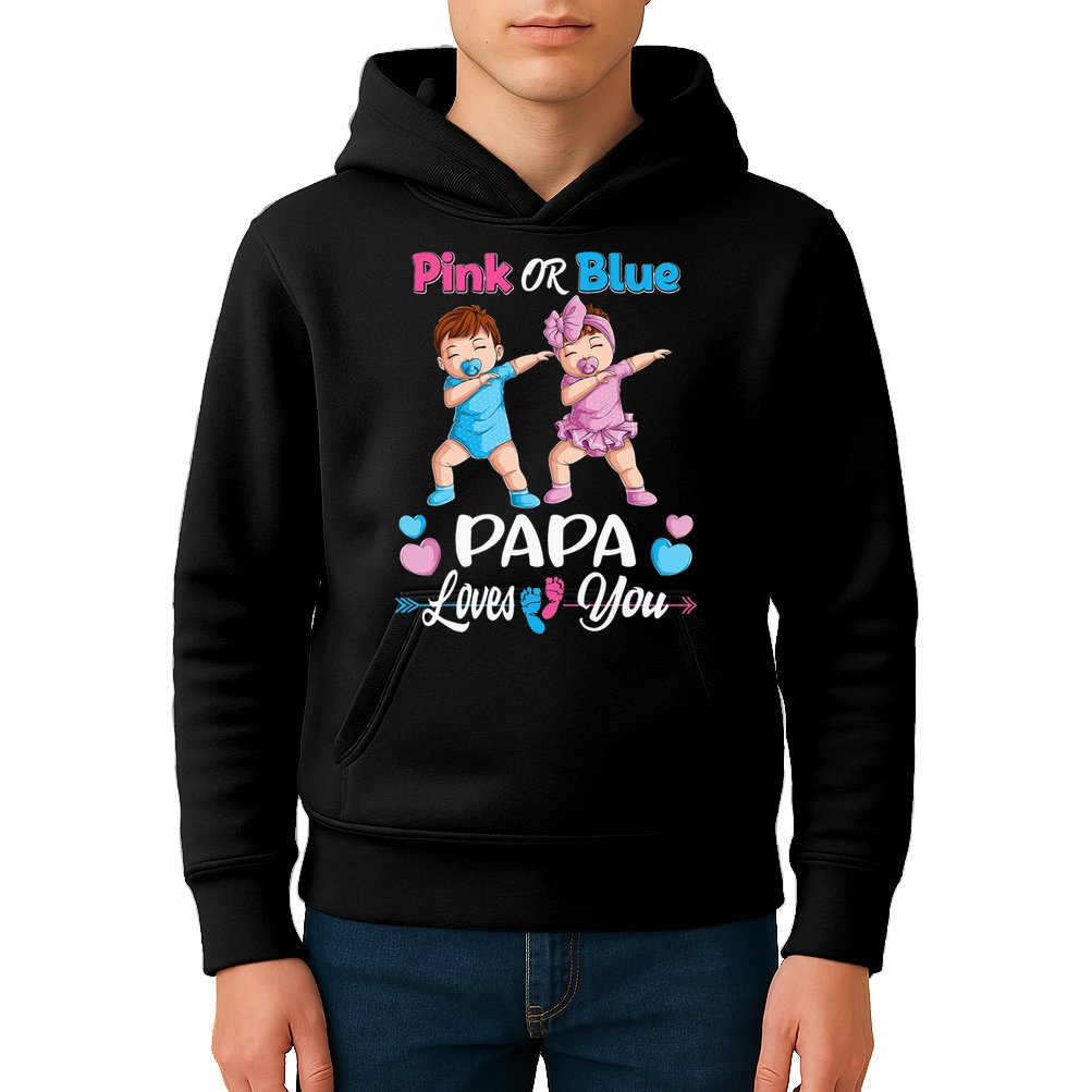 Pink Or Blue Papa Loves You Baby Gender Reveal Party Kids Hoodie