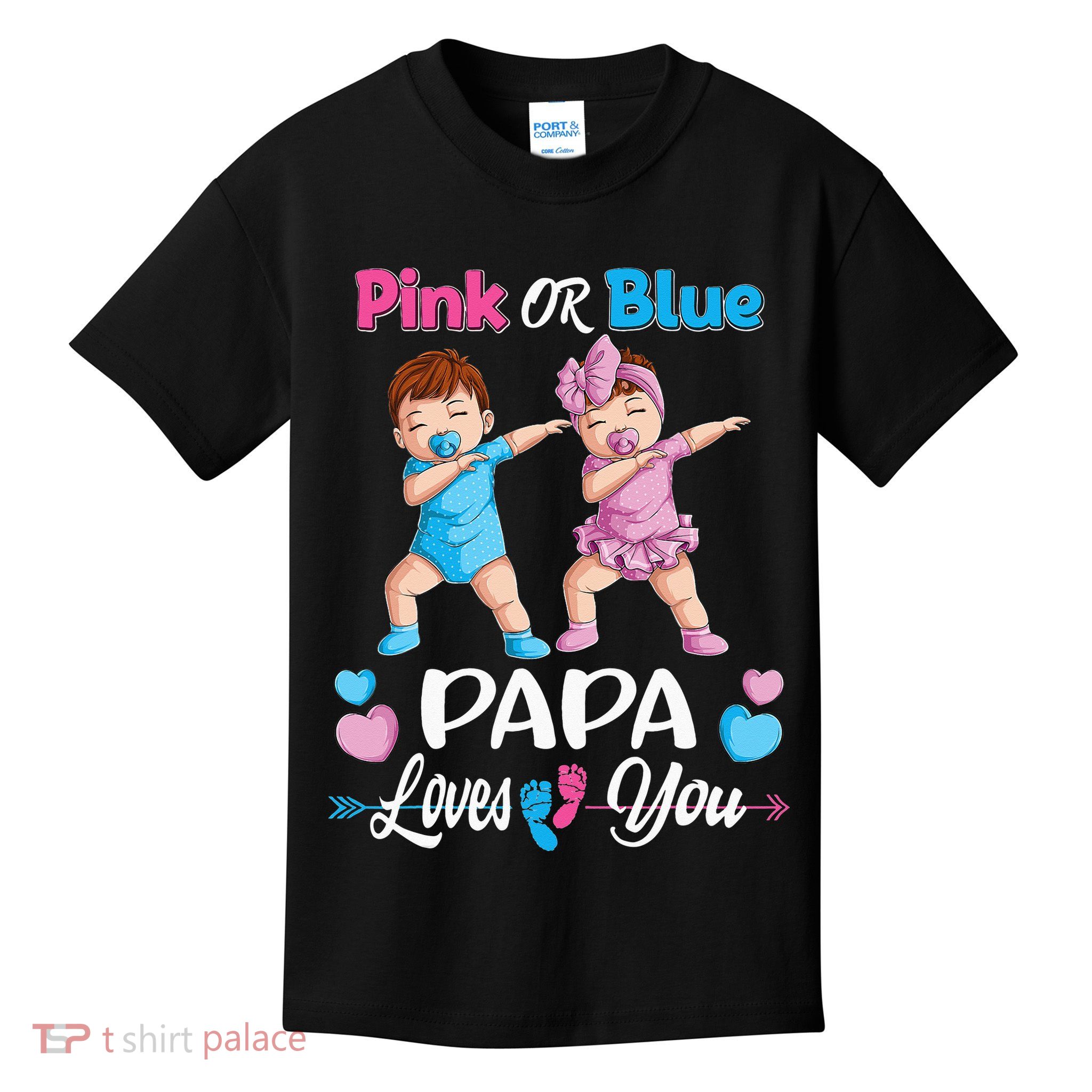 Pink Or Blue Papa Loves You Baby Gender Reveal Party Kids T-Shirt