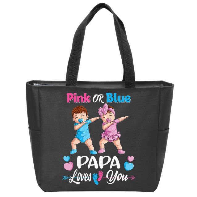 Pink Or Blue Papa Loves You Baby Gender Reveal Party Zip Tote Bag