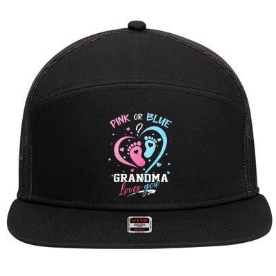 Pink Or Blue Grandma Loves You Gender Reveal Baby Gifts Mom 7 Panel Mesh Trucker Snapback Hat